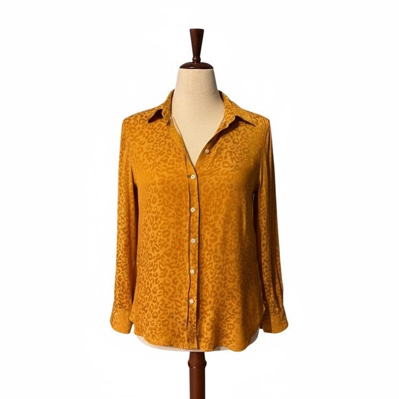 Banana Republic Tops - Leopard Print Mustard Button-Up Blouse